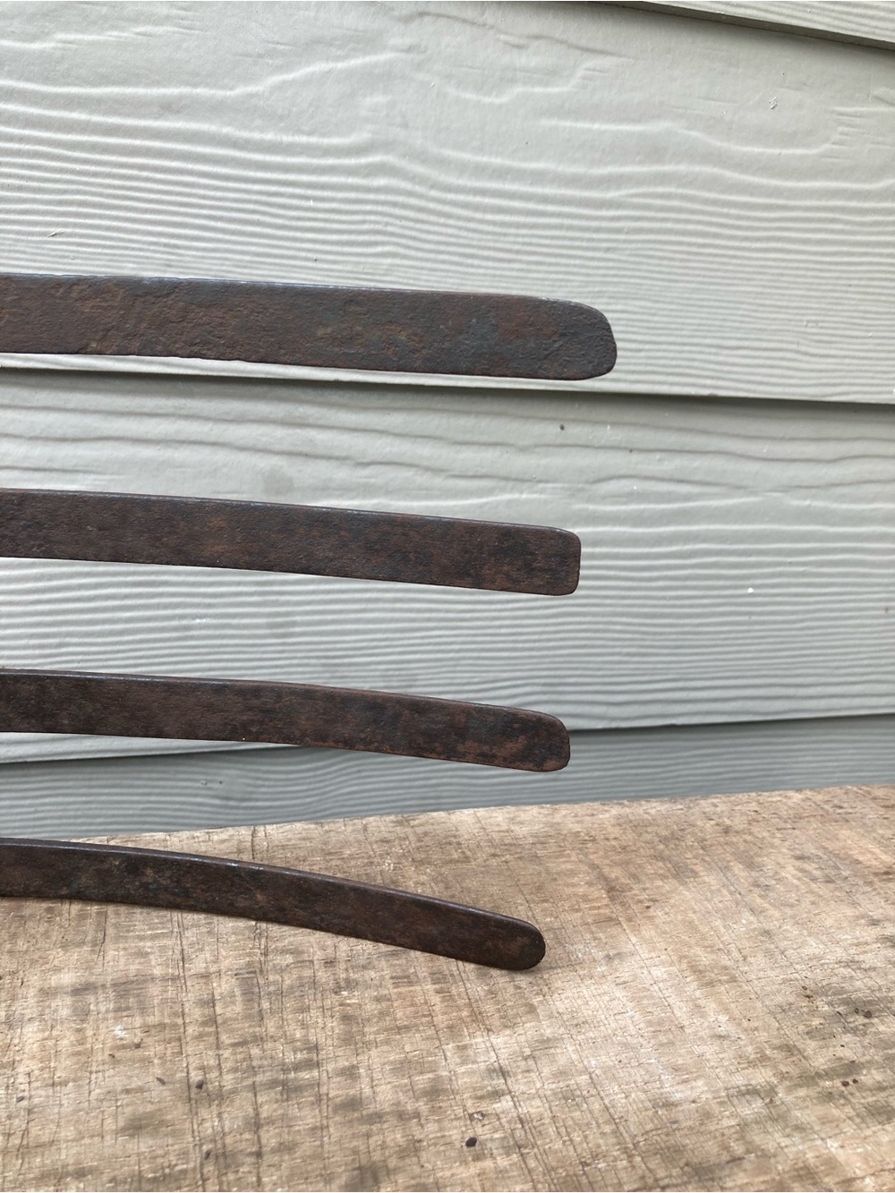Vintage Farming Tool Wood Handle Manure Drag Rake 4 Tine Stamped Dorcy - Picture 9 of 14